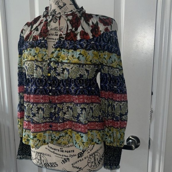 Alice + Olivia Printed Tie Neck Silk Blend Blouse - Picture 3 of 11